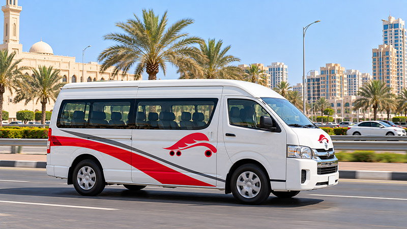 Al Mashhour 12 seater bus on the road