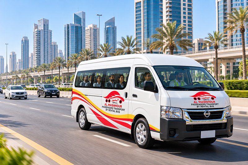 Al Mashhour 12 seater bus on the road