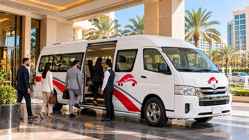 Al Mashhour 15 seater bus on the road
