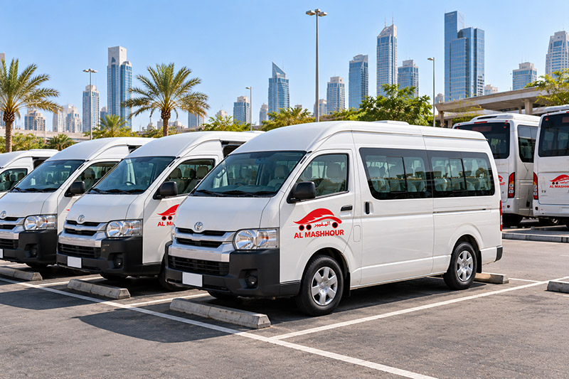 Al Mashhour 15 seater bus on the road