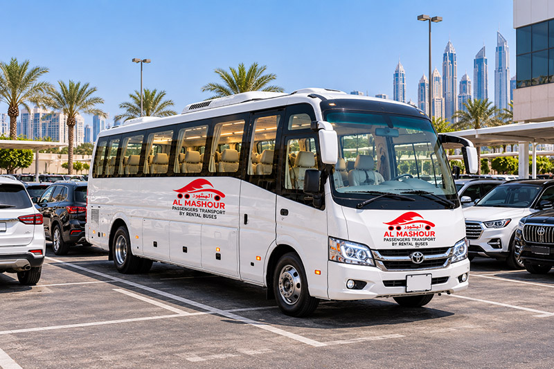 Al Mashhour 22 seater luxury bus on the road