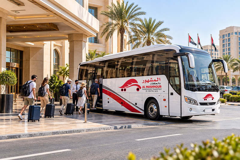 Al Mashhour 22 seater luxury bus on the road