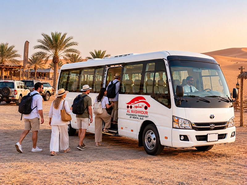 Al Mashhour 25 seater bus on the road