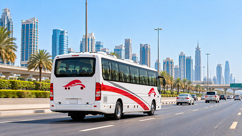 Al Mashhour 30 seater bus on the road