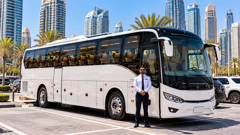 Al Mashhour 30 seater bus on the road