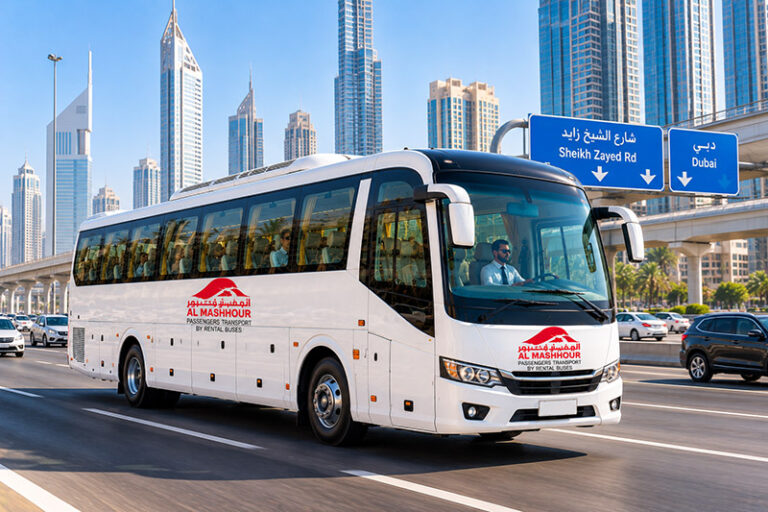 Al Mashhour 34 seater bus on the road