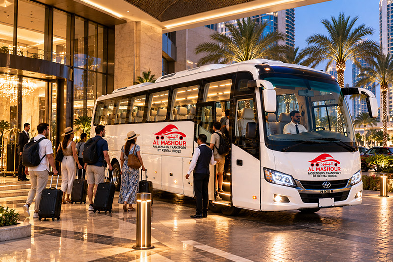 Al Mashhour 34 seater bus on the road