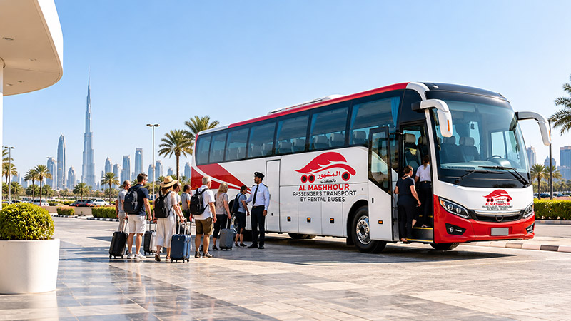 Al Mashhour 40–45 seater bus on the road