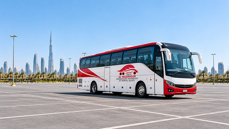 Al Mashhour 45 seater coach on the road