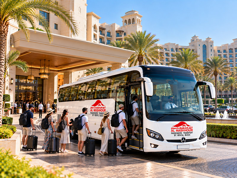 Al Mashhour 45 seater coach on the road