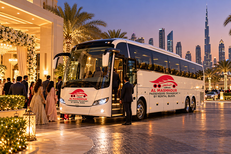 Al Mashhour 55 seater coach on the road