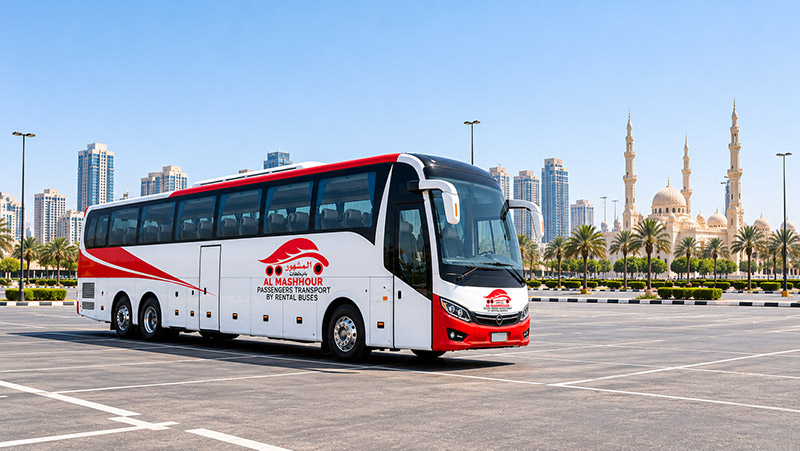 Al Mashhour 60 seater bus on the road