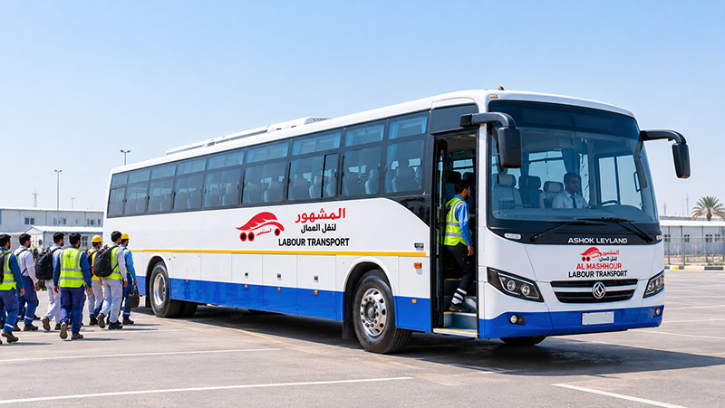 Al Mashhour 65 seater bus on the road
