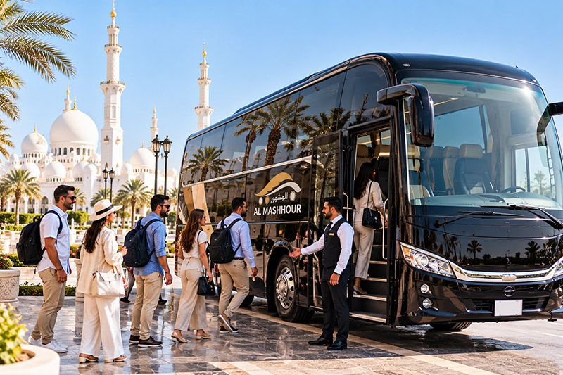 Al Mashhour coach on a city tour in Abu Dhabi