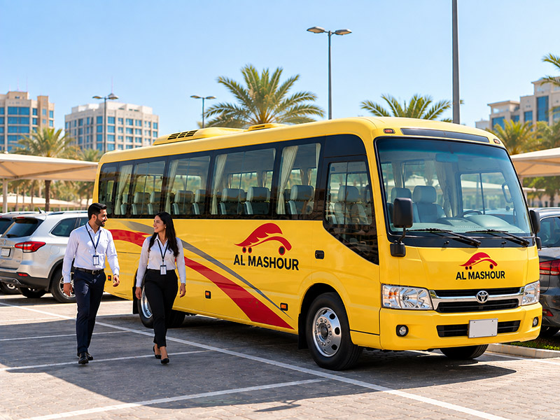 Al Mashhour school bus on the road