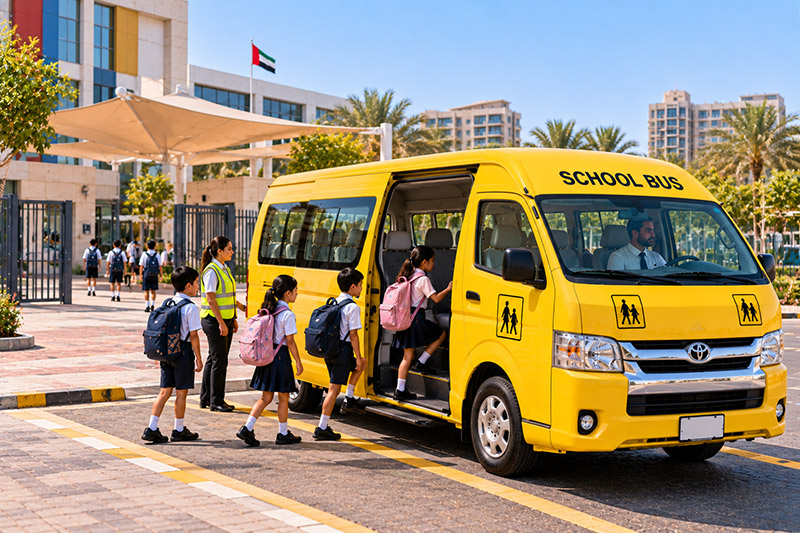 Al Mashhour school bus on the road